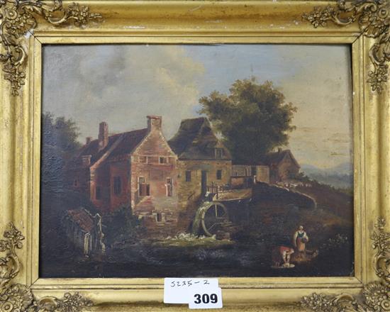 Early 19th century English school, oil on panel, view of a watermill 22 x 30cm